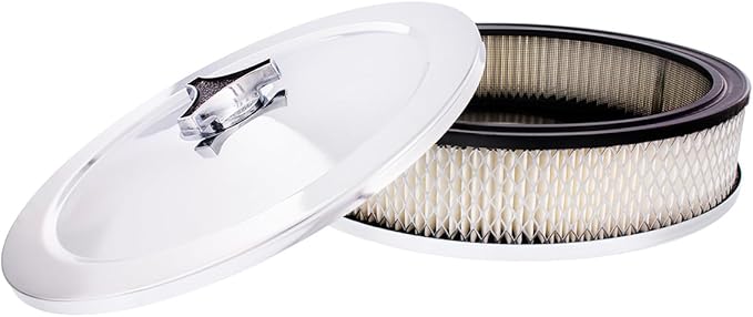United Pacific S1107 Chrome 10" Air Cleaner Assembly, Low Profile, Die-Cast Chrome Plated Wing Nut, Filter & Breather Hose Nipple Included - ONE Set