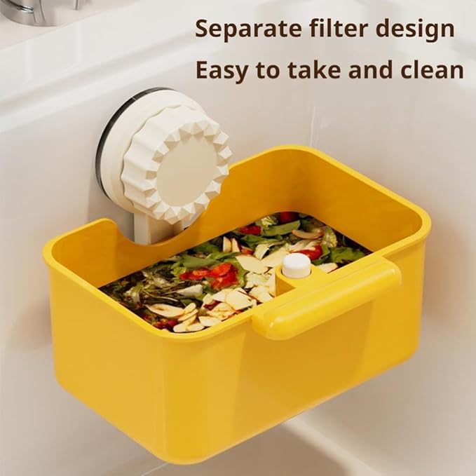 Kitchen Sink Strainer Drainer Basket with Suction Cup,Food Waste Filter Basket,Sponge Brush Holder for Kit-chen Home,Efficient Kitchen Waste Management (White)