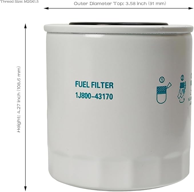 Fuel Filter 1J800-43170 1J800-43172 for Kubota KX040-4CA L3301DT L3301F L3560DT L3901DT L3901F L4060DT L47 L4701DT L4701H M6060HD M62 M7060HD MX4800 MX5200 MX5800 Engine