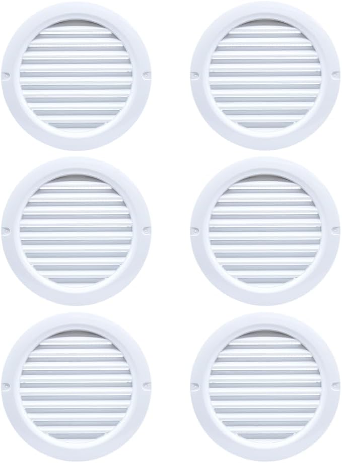 VENTS-US - 4" White Round Plastic Vent Cover with Built-in Insect Screen Mesh and Flange for Air Supply or Exhaust Air Applications - Compatible with 4 Inch Diameter Ducts (6-Pack)