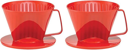 Fino Pour-Over Coffee Brewing Filter Cone, Number 1-Size, Red, Brews 1 to 2-Servings, Set of 2