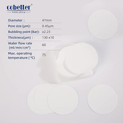 100 Pcs/Pack MCE Membrane Filters Lab Mixed Cellulose Esters Filter 47mm 0.45µm