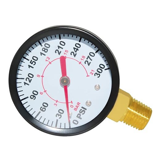 Joywayus Pressure Gauge 0 to 300 PSI Brass 1/4" Male NPT Thread Lower Mount, Multiple Function