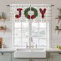 Christmas Wreaths Kitchen Tier Curtains 36 Inch Long 2 Panel Set,Rod Pocket Half Window Curtains Over Sink,Winter Bow Plaid Farmhouse Wooden Grain Short Drapes for Bathroom Cafe 27.5"W x 36"L