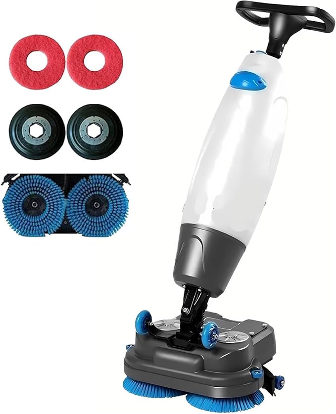 Floor Polisher Commercial, Dual-Brush Rotary Floor Scrubber, Lightweight Electric Floor Cleaner, 360° Rotating Head, Wet Dry Floor Cleaner for Offices & Schools White