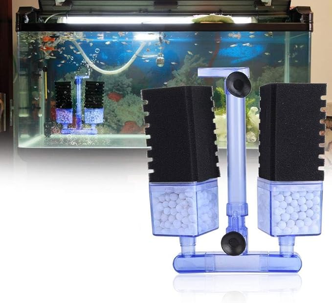 Multi Layer Filter Media Biochemical Dual Sponges Filters with Extendable Telescopic Air Flow Outlet Air Pump Driven for Betta Fry Aquarium Fish Tank Up to 50 Gallon (2 PCS, Black Sponge)