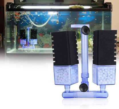 Multi Layer Filter Media Biochemical Dual Sponges Filters with Extendable Telescopic Air Flow Outlet Air Pump Driven for Betta Fry Aquarium Fish Tank Up to 50 Gallon (2 PCS, Black Sponge)