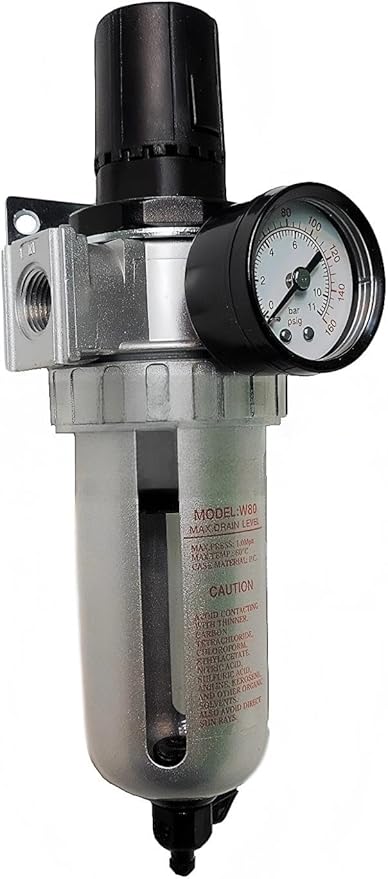 3/8" Pressure Regulator - 89 CFM Flow Rate 7-150 PSI Adjustable - for Compressor Particulate Filter Moisture Water Trap Compressed Air - Integral Style Filter Regulator Combination Replacement