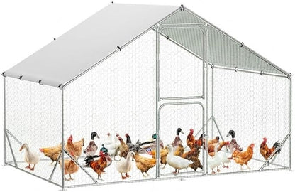 9.8X6.5x6.5FT, Large Walk in Chicken Run Pen Cage, Metal Coop Clearance with Double Door, Chicken Runs for Yard with Cover, Outdoor Cages for Chickens and Range Poultry, Large Chicken Coops