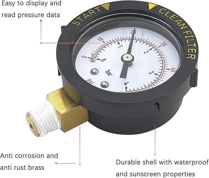190058 Pressure Gauge 0-60 PSI with 1/4” NPT Bottom Mount Replacement for Pool and Spa Valve Filter