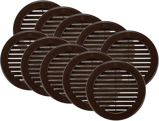 Vent Systems 4" Inch (Opening Dimensions) - Pack of 10 - Brown Soffit Vent Cover - Plastic Round Air Vent Grille - Built-in Mesh Screen - HVAC Register Louver for Bathroom, Home, Kitchen