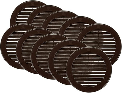 Vent Systems 4" Inch (Opening Dimensions) - Pack of 10 - Brown Soffit Vent Cover - Plastic Round Air Vent Grille - Built-in Mesh Screen - HVAC Register Louver for Bathroom, Home, Kitchen