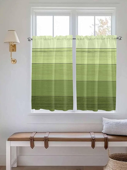 Gradient Green Wooden Board Window Valance Curtains, Retro Country Wood Grain Light Filtering Kitchen Valance with 3-inch Rod Pocket for Living Room Bathroom Bedroom,2 Panel,42x54In