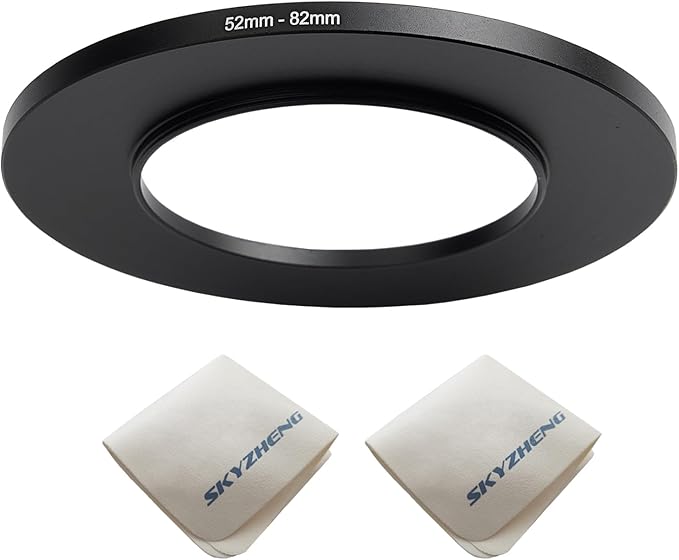 52mm Lens to 82mm Camera Lens Adapter 52mm to 82mm Step Up Ring Adapter Ring for All Brands of UV ND CPL, with Premium Lens Wiping Cloth 2 Pack (52mm-82mm)