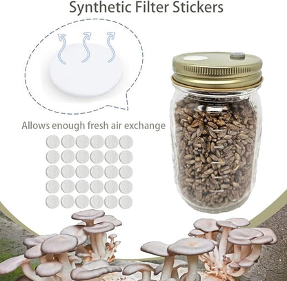 100PCS Self Healing Injection Ports and 120PCS Synthetic Filter Stickers Mushroom Growing Supplies（13mm for Ports &20mm for Stickers ）