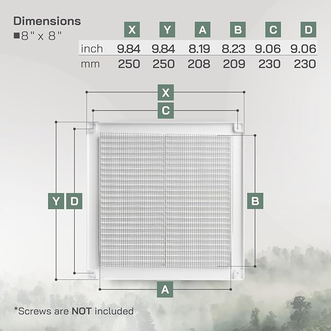 Vent Systems 8" x 8" (Opening Dimensions) White Plastic Soffit Vent Cover - Durable Flat Square Air Vent Grille with Mesh Screen - Weather Resistant Ventilation Grill, Wall & Ceiling, Indoor & Outdoor