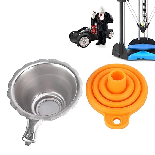 3D Printer Metal Filter Funnel,3D Printer Resin Foldable Silicone Funnel+Metal Filter Mesh,Convenient Folding Design,Easy to Clean, for All 15mm Neck Width Bottles