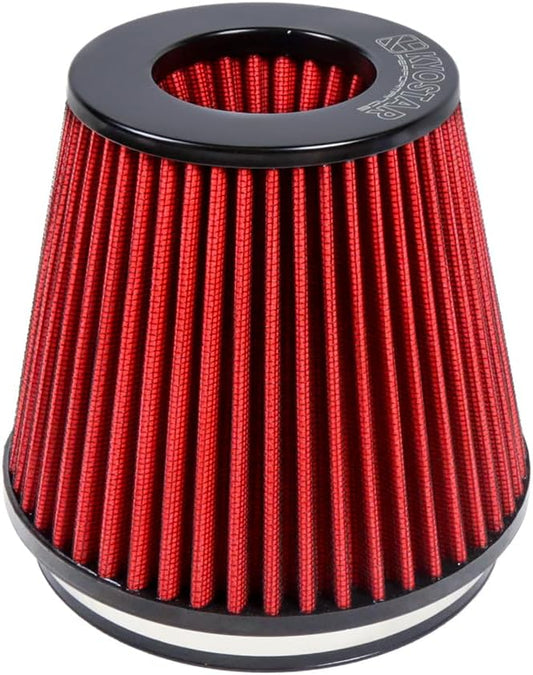 Universal 6" 152mm igh-Flow Air Filter, Reusable Cone Cold Air Intake, High Performance, Washable, Clamp-On Car High Flow Air Kit, Flange Diameter: 6 Inch, Filter Height: 7 Inch, Red