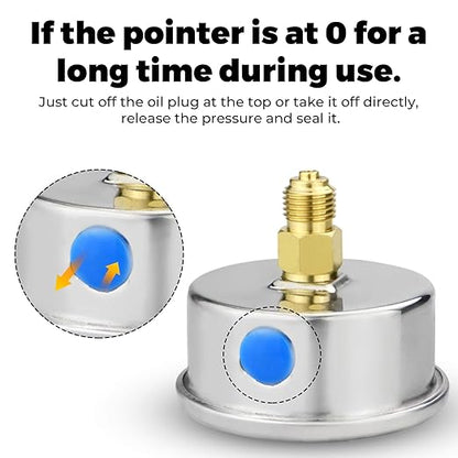 0-160 Psi Glycerin Liquid Filled Low Pressure Gauge, 2.5" Dial Size, 1/4" G Back Mount, 304 Stainless Steel Case, for Water Pipe, HVAC, Water Oil Air Pressure Test