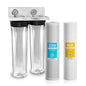 20" x 4.5" 2 Stage Whole House Water Filter System, 1" NPFT Port 2 Clear Housing 2 Pressure Gauge 5 Micron Sediment Water Filter, CTO Filter, Ball Valve, Fitting & Wrench CB2-SED-CAB20-BB, WGB22B