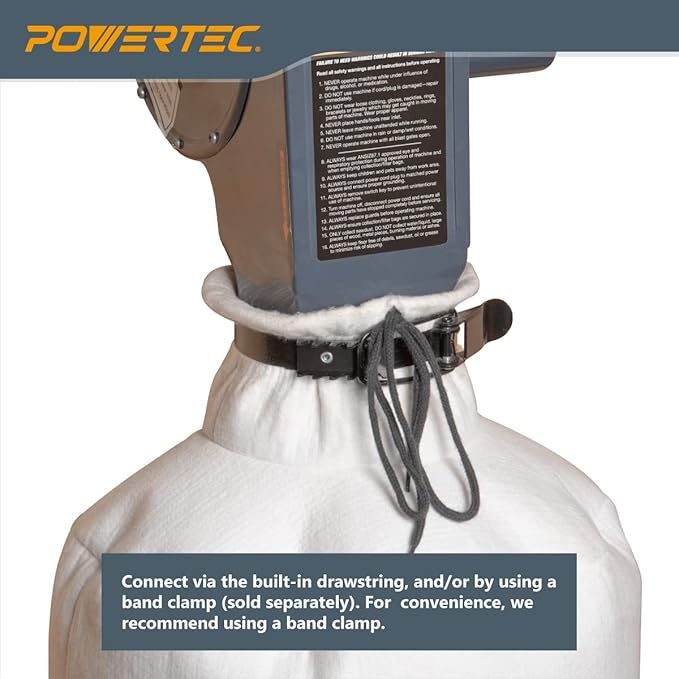 POWERTEC 70334 Dust Filter Bag for Wall Mount Dust Collectors, 1 Micron, For Grizzly, Shop Fox, Rockler Delta, Wen, and POWERTEC DC5371/ 5372