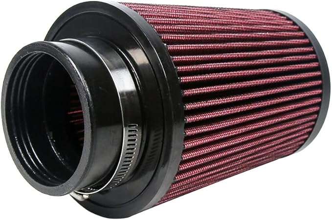 2.75 Inch 70 mm High-Flow Air Filter, Reusable Cone Cold Air Intake, High Performance, Washable, Clamp-On Car High Flow Air Kit, Flange Diameter: 2.75 Inch, Filter Height: 7.3 Inch, Red