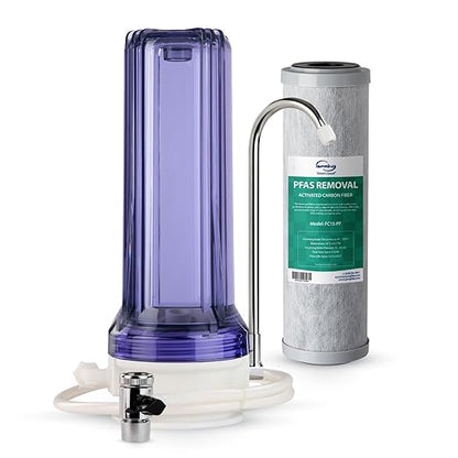 iSpring CKC1C-PF 2.5" x 10" Countertop Water Filter, SGS Tested Filter, Reduces PFAS, Chlorine, Odors - Easy Installation, Fits Most Faucets, Up to 12 Months, Clear (1 Filter Included)