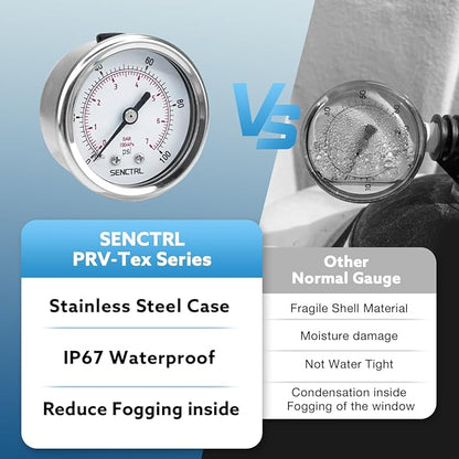 SENCTRL 0-100 Psi Pressure Gauge, 2" Dial Size, 1/4 NPT Back Mount, Waterproof, Stainless Steel Case, for Water Filter Well Pump Air Tire Low Pressure Test