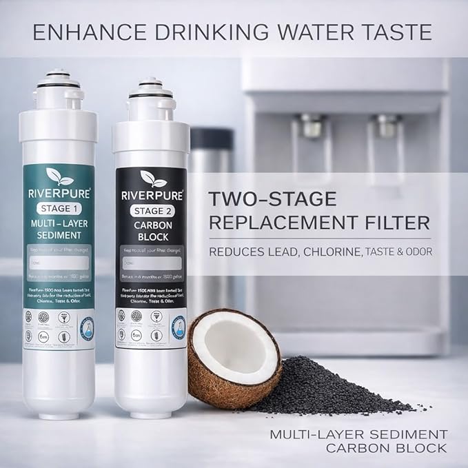 Two-Stage Replacement Filter Compatible with Avalon Coolers – 1500 Gallon Capacity, Reduces Lead, Chlorine Taste & Odor, Third-Party Tested.