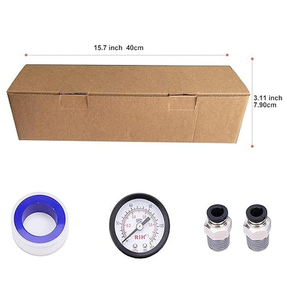 RIH 3/8"NPT Auto Drain Air Filter Pressure Regulator Combo Piggyback, 5 Micron Brass Element, Poly Bowl, Metal Bracket, 0-150 psi Gauge Air Tool Compressor Filter with Gauge (3/8"NPT Auto Drain)