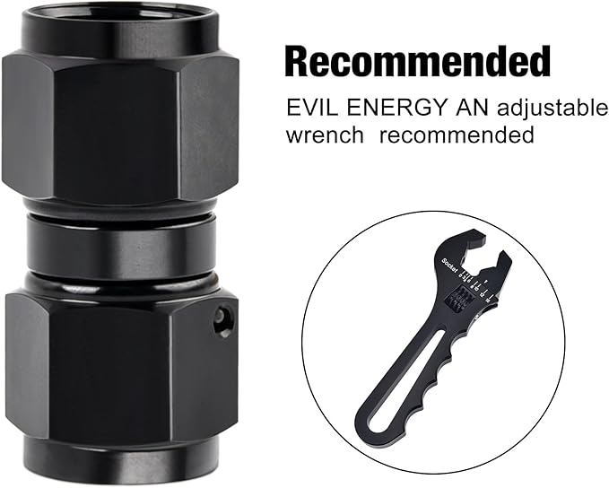 EVIL ENERGY 3AN Female to 3AN Female Straight Swivel Coupler Union Fitting Adapter Aluminum Black 2PCS