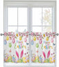 Happy Easter Half Window Curtains 24 Inches Long, Spring Watercolor Bunny Eggs Flower Branch Window Treatment Curtain Drapes, Short Curtains Tiers for Kitchen Over Sink, 27.5"x24", 2 Panels