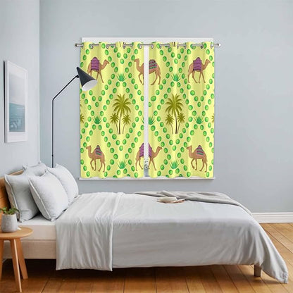 2 Panel Kitchen Cafe Curtains, Desert Sand Camels Sunlight Filtering Nature Air Through, Window Decor Tier Curtains for Living Room 80W x 63L inch Palm Trees Tropical Plants Polka Dot Yellow