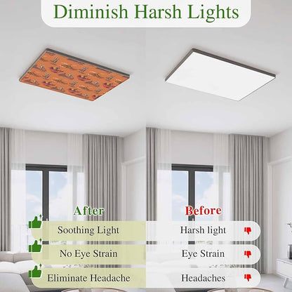 Cowboys Horses 4 Pcs Fluorescent Light Covers 4 x 2 Feet, Desert Ethnic Winds Orange Background Covers for Ceiling Lights Magnetic Light Cloth Filter for Classroom Office Home