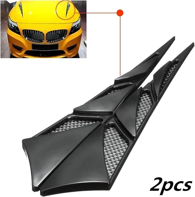 2Pcs Universal Black Cars Auto Vehicle Tuning Air Flow Intake Scoop Bonnet Vent Cover Hood Trim Decoration Exterior Accessories