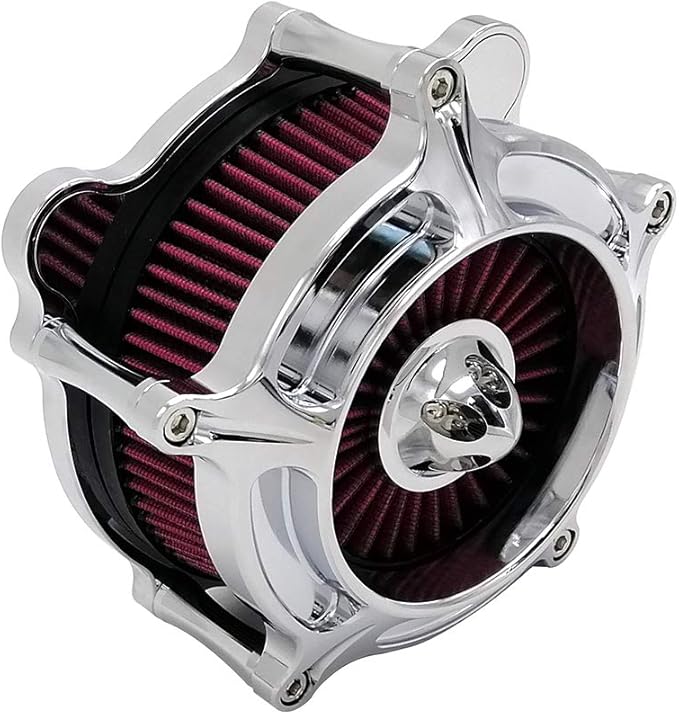 Harley Air Cleaner Turbine Intake Chrome Filter Kit Cnc Cut for Motorcycle Dyna 2000 - 2017 Softail 2000 - 2015 Touring 2000 - 2007 Fitment - B (Red)