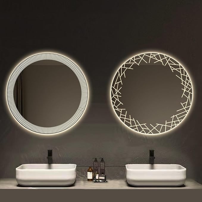 Bathroom Mirror with LED Lights, Wall Mirror with Touch Sensor, Round Mirror with Demister Pad, 3 Light Modes, for Living Room and Bathroom(A,50cm/19.7in)