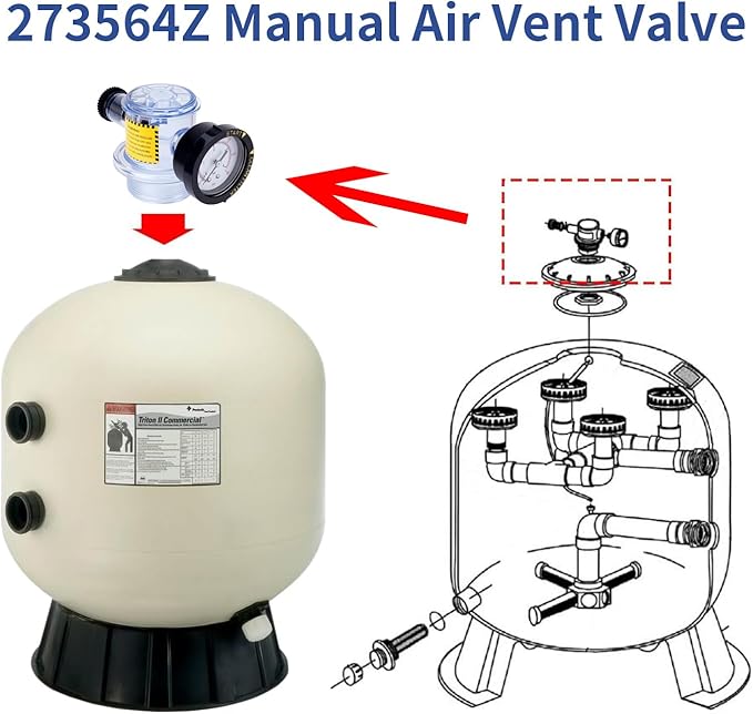 273564 273564Z Manual Air Relief Valve, Compatible with Pentair for Triton II,Triton C,TR100C and TR140C Pool Spa Sand Filters,Replacement for Pool and Spa Filter Air Relief Valve Assembly