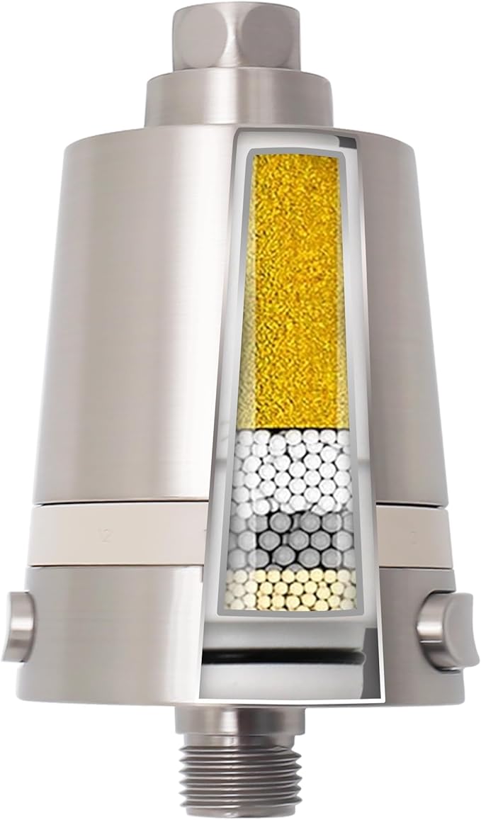 Hard Water Shower Filter - Removes Chlorine, Heavy Metals & Scale - KDF Technology for Softer Skin & Hair - Fits Most Rain & Handheld Showerheads - (Brushed Nickel)