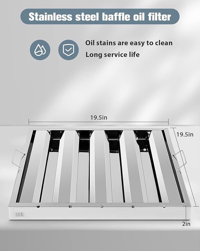 Hood Filters 430 Stainless Steel 19.5W x 19.5H Inch, 4 Grooves Commercial Hood Filters, Commercial Kitchen Range Hood Filter for Grease Rated Commercial Kitchen Exhaust Hoods, 6 Pack