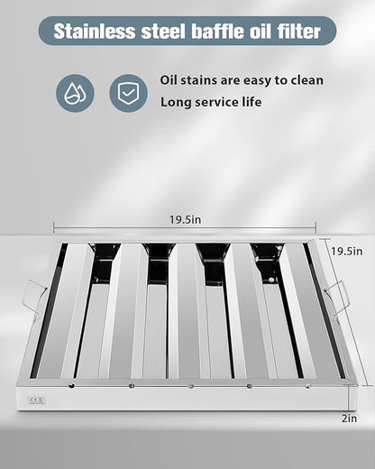 Hood Filters 430 Stainless Steel 19.5W x 19.5H Inch, 4 Grooves Commercial Hood Filters, Commercial Kitchen Range Hood Filter for Grease Rated Commercial Kitchen Exhaust Hoods, 6 Pack