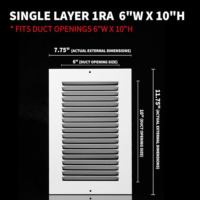 6x10 Vent Cover(Duct Opening Size),Air Return Vent Cover,Flat Vent Cover,Rejillas De Aire Acondicionado para Casa,Return Air Grilles,Outer Dimensions:7.75"W x 11.75"H(6"W x 10"H, Duct Opening)