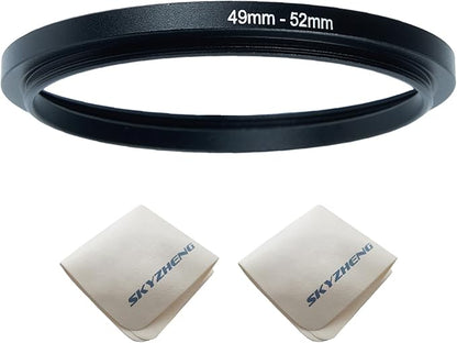 49mm Lens to 52mm Camera Lens Adapter 49mm to 52mm Step Up Ring Adapter Ring for All Brands of UV ND CPL, with Premium Lens Wiping Cloth 2 Pack (49mm-52mm)