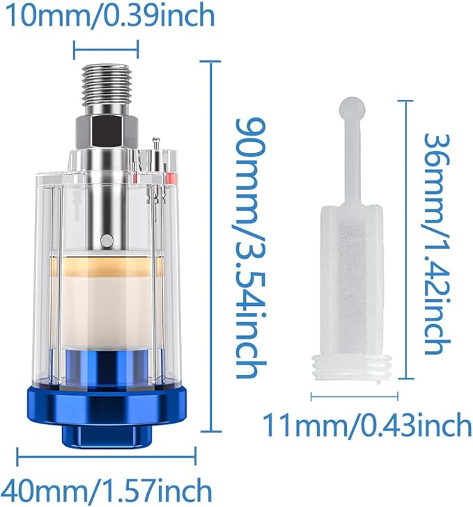 2 Pcs Mini in-Line Air Filter Water Oil Separator for Air Line with 5 Pcs Spray Tool Filter,1/4'' NPT Inlet and Outlet Oil Water Separator Airbrush Filter Moisture Separator