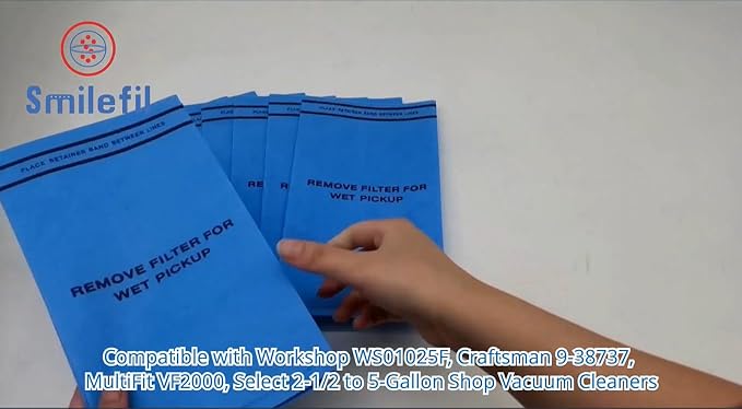 Smilefil 9 Pack Wet Dry Vacuum Filter Bags Compatible with Stinger 2.5 to 5 Gallon WS0255VA, WORKSHOP WS01025F, Craftsman 9-38737, MultiFit VF2000, Select 2-1/2 to 5-Gallon Shop Vac Vacuums