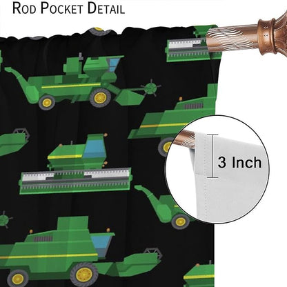 Kids Agriculture Machine Window Curtains, Farm Equipment Tractors Transport Combines Rod Pocket Decorative Windows Curtain for Boys Children Teens Room Decor 63x72in (30% Blackout)