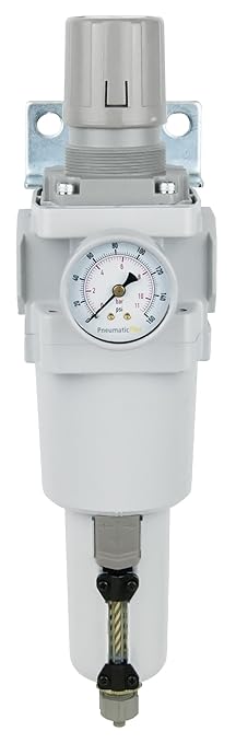 PneumaticPlus SAW600-N06BG-MEP Compressed Air Filter Regulator Piggyback Combo 3/4" NPT - Metal Bowl, Manual Drain, Bracket, Gauge