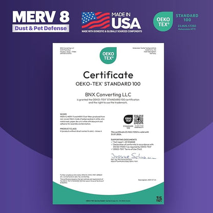 BNX TruFilter 20x24x2 Air Filter MERV 8 (4-Pack) - MADE IN USA – Dust & Pet Defense Electrostatic Pleated Air Conditioner HVAC AC Furnace Filters for Dust, Pet, Mold, Pollen MPR 600 – 700 & FPR 5