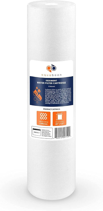 Aquaboon 5 Micron 20 x 4.5 Water Filter Cartridges Set of 2, Whole House Water Filter Replacements for 2-Stage Sediment & Chlorine, Odors Reduction