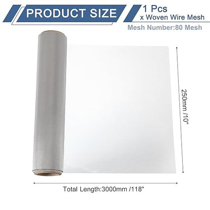 uxcell 80 Mesh 118" x 10" Woven Wire Mesh, 316 Stainless Steel Air Vent Filter Screen, Window Screen Mesh for DIY Projects Vents Cover Filtration Animals Fence